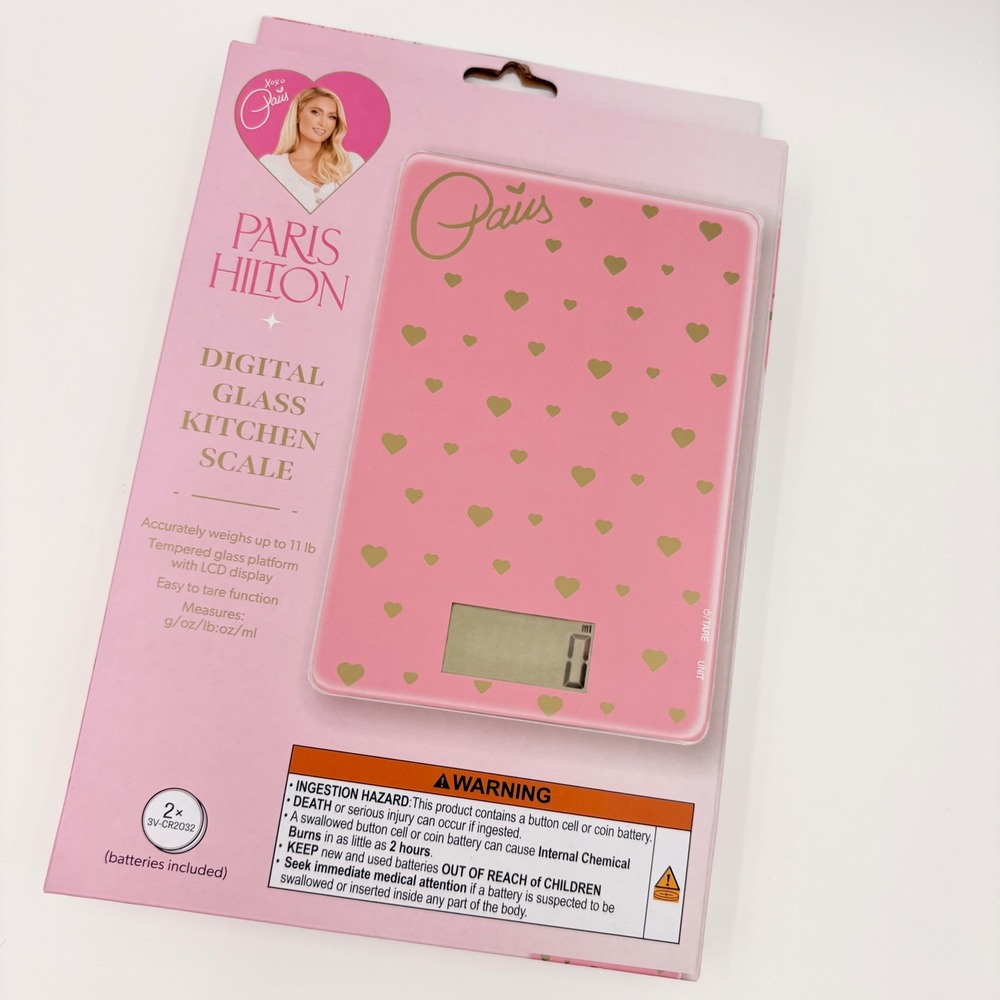 Paris Hilton Digital Glass Kitchen Scale Pink Gold‎ Hearts New